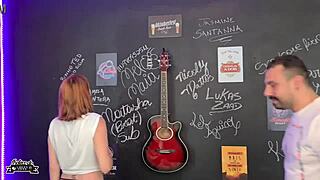 Redhead cums twice in boteco casting