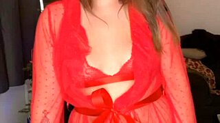 Horny girl masturbates big clit on Christmas