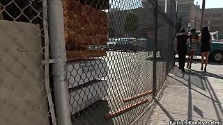 ebony slave bound and dominated in public store