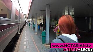 Why are these Asian amateurs having sex on the train? Girlfriend blows friend until cumshot.