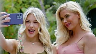 Natural Busty Blonde Lesbians Serene Siren and Jazlyn Ray Lick Each Other to Orgasm