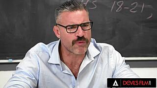 College slut's tight pussy wrecked by pervert teacher in detention room