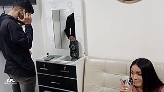 Colombian Teen Brunette Latina Gets Deepthroat and Pussy Creampie from Her Cousin.