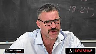 College slut's tight pussy wrecked by pervert teacher in detention room
