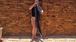 piss desperation in mom jeans outdoors while smoking