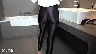 Ella Taking A Soapy Shower In Shiny Legging With Wet Blowjob