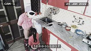 Owner And Maid Caught In CCTV Blowjob And Fucking In Kitchen