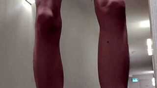 nude wank session in hallway