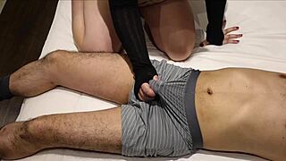 She whispers, 'Cum in my pants during this handjob'