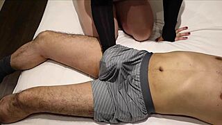 She whispers, 'Cum in my pants during this handjob'