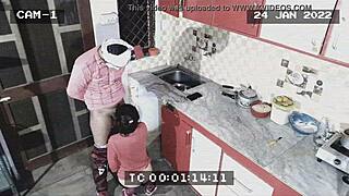 Owner And Maid Caught In CCTV Blowjob And Fucking In Kitchen