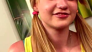 Pigtailed teen 18+ amateur strokes dick so hard, dang!