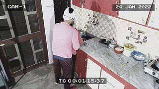 Owner And Maid Caught In CCTV Blowjob And Fucking In Kitchen