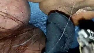 Two bi men make gay sex in a car by one giving deepthroat blowjob