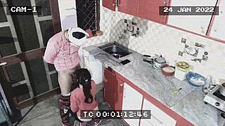 Owner And Maid Caught In CCTV Blowjob And Fucking In Kitchen