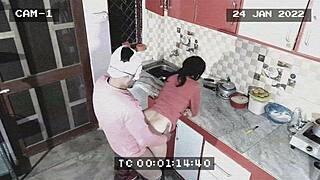 Owner And Maid Caught In CCTV Blowjob And Fucking In Kitchen