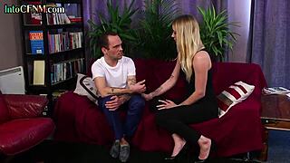 Tattooed MILF dominates in CFNM group blowjob.