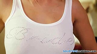 Squirting lesbian babe gets oral pleasure from busty partner