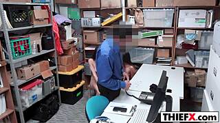 The young thief breaks into the office for a blowjob