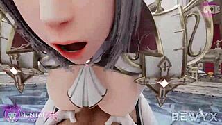 Priestess punishes with big cock riding and nipple play in anime POV
