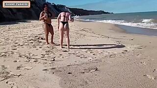 African stud interracial threesome on the beach