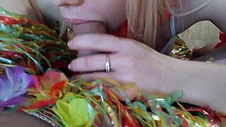 blowjob happening at the hawaiian party with licking and kissing