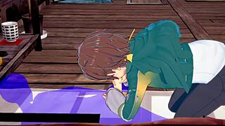 kazuma gets blowjob with cum in mouth