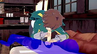 kazuma gets blowjob with cum in mouth