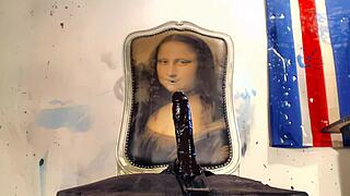 skinny fit woman rides black dildo until squirting