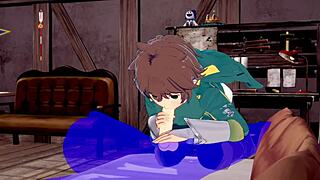 Kazuma dapat blowjob dengan cum di mulut