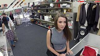 Brunette Sexy Petite Babe Undresses At Pawnshop