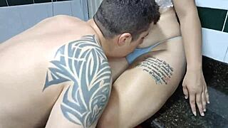 i see my stepsister in the kitchen and enjoy licking her.