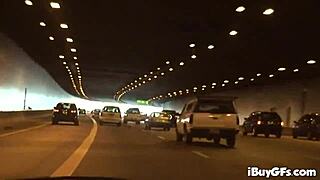 Carly Parker flashes tits while in a moving car, damn!