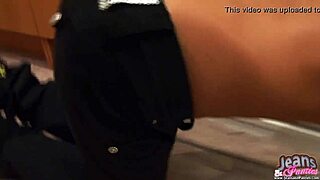 Teen 18+ babe shows off in skinny jeans and panties