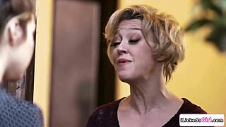 busty milf licks teen neighbor's ass and facesits her