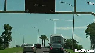 Carly Parker flashes tits while in a moving car, damn!