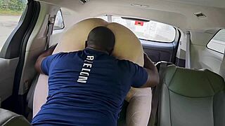 Hot Blonde Girlfriend Facesitting and Riding Black Guy in Car POV. Cum on Face Action!