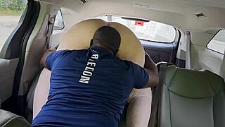 Hot Blonde Girlfriend Facesitting and Riding Black Guy in Car POV. Cum on Face Action!