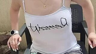 Outdoor Tease in Shorts with Pierced Brunette Teen