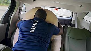 Hot Blonde Girlfriend Facesitting and Riding Black Guy in Car POV. Cum on Face Action!