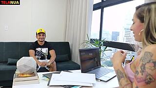 Hot Blonde Seducing Office Boy At Work