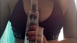 Check out this stoner striptease in fetish clothes!