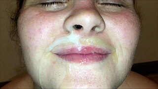 Thick Teen 18+ Gagging On Huge Fat Cock, Deepthroating With Cum Bath.