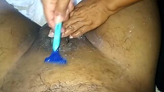 I’m shaving my neighbor’s cock and balls the old way, it’s so smooth now, and I give his bare balls their first suck.