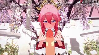 damn, yae miko sucking me pov in genshin impact fantasyking3 promo!