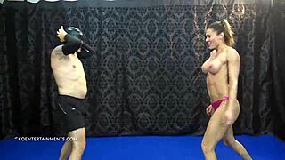 After cheating in chess, busty femdom Kitana Lur dominates and sits on him.