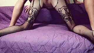 Slim Brunette Bent Over in Stockings for Friend's Doggystyle Fuck