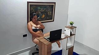 secretary says, 'i'm so horny, time to masturbate in the office'