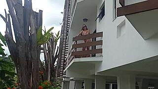 caught my neighbor naked, she invited me up to fuck