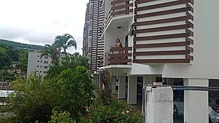 caught my neighbor naked, she invited me up to fuck